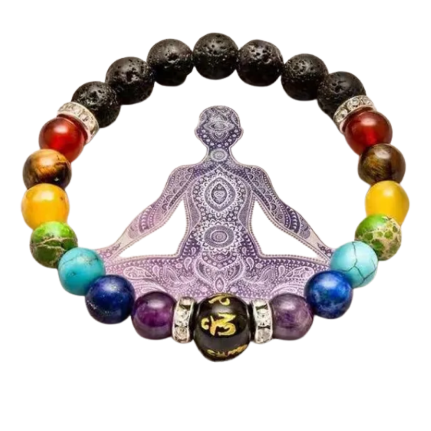 Chakras Volcanic Lava Beaded Bracelet With Omni Padre Bead