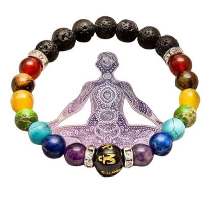 Chakras Volcanic Lava Beaded Bracelet With Omni Padre Bead