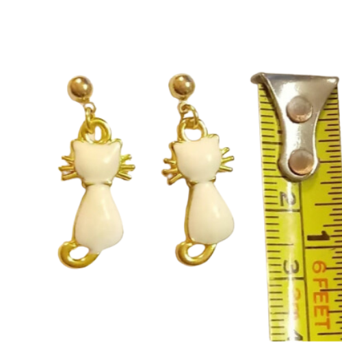 White And Gold Cat Earrings