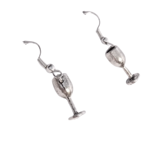 PEWTER WINE GLASS EARRINGS