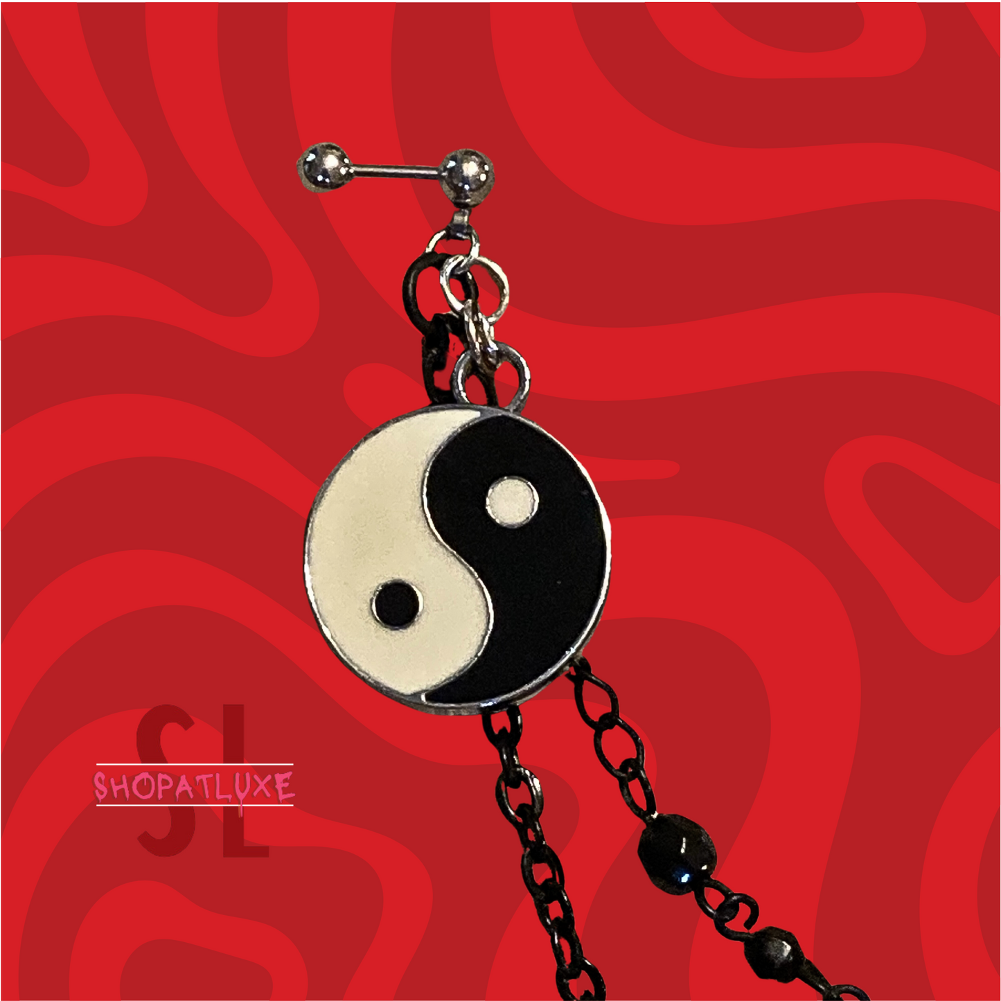 Yin Yang Helix Barbell And Ear Cuff With Beaded Chains