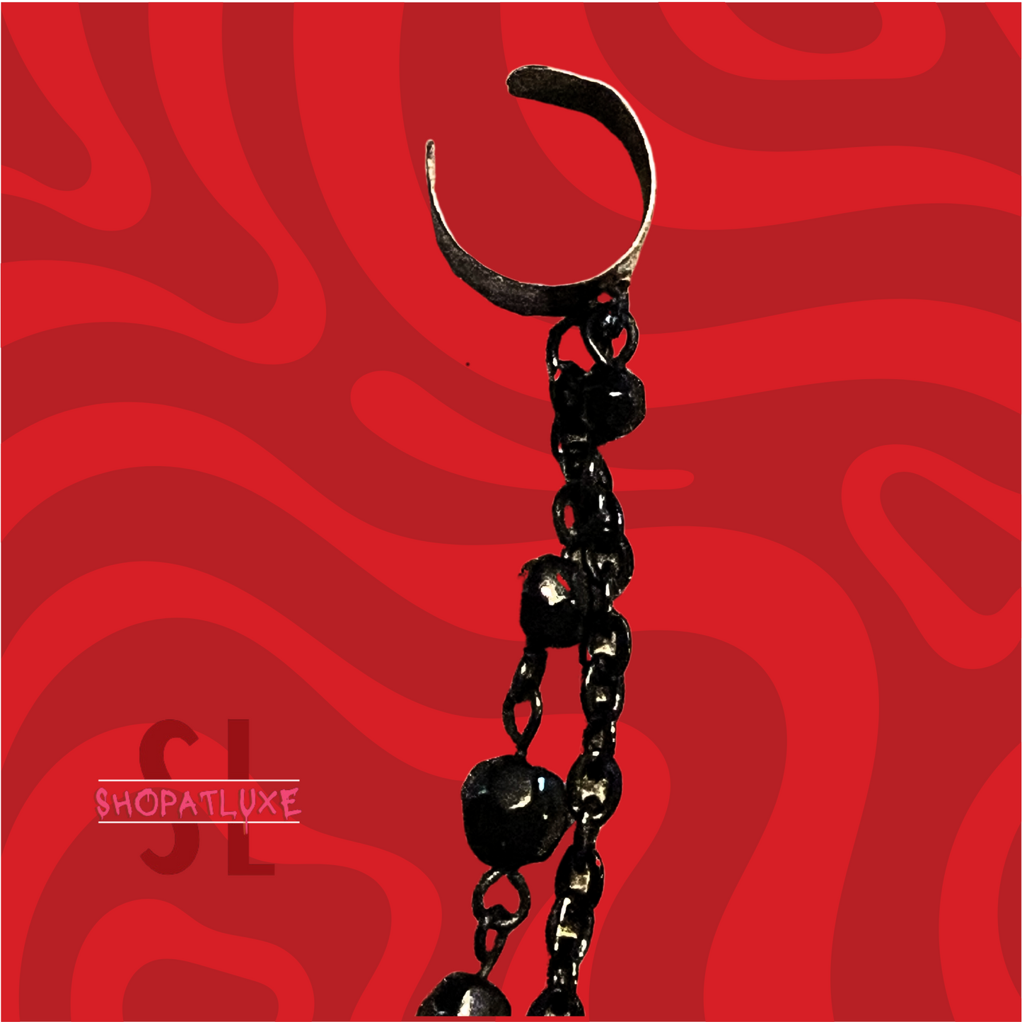 Yin Yang Helix Barbell And Ear Cuff With Beaded Chains