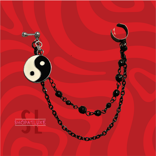Yin Yang Helix Barbell And Ear Cuff With Beaded Chains