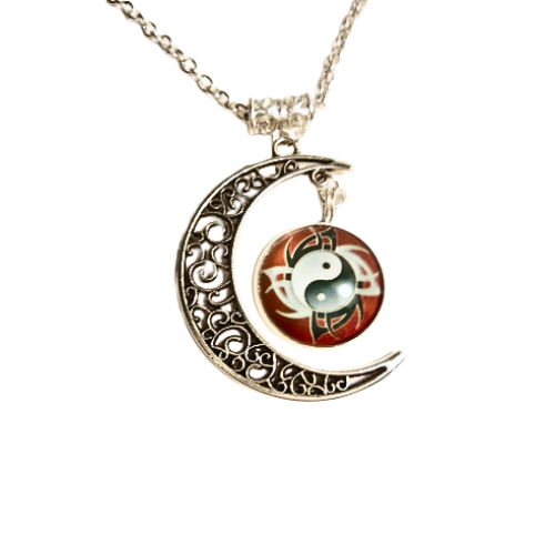 Yin Yang Fire Red Element Moon Necklace