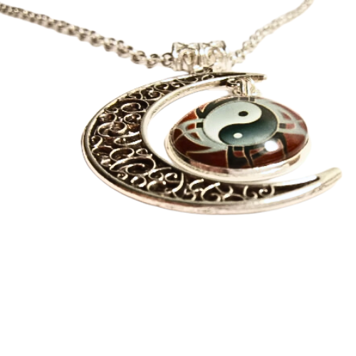 Yin Yang Fire Red Element Moon Necklace