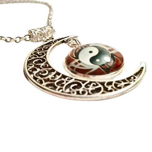 Yin Yang Fire Red Element Moon Necklace