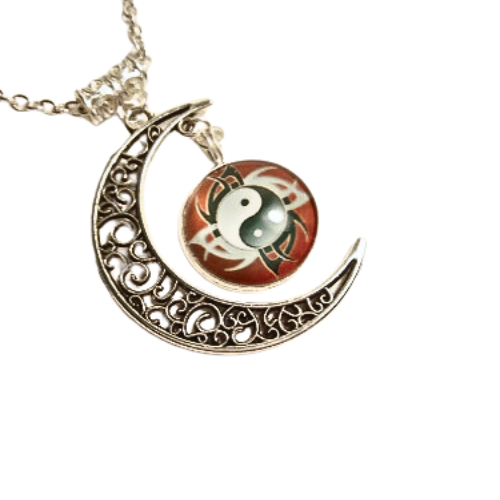 Yin Yang Fire Red Element Moon Necklace