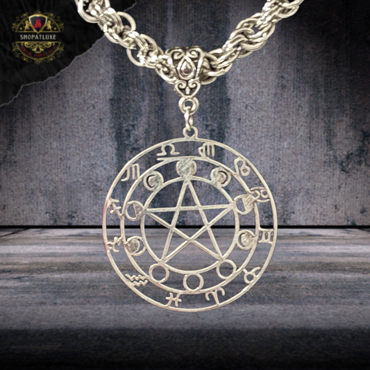 Zodiac Moon Phases Pentacle Pendant Hand Woven Necklace