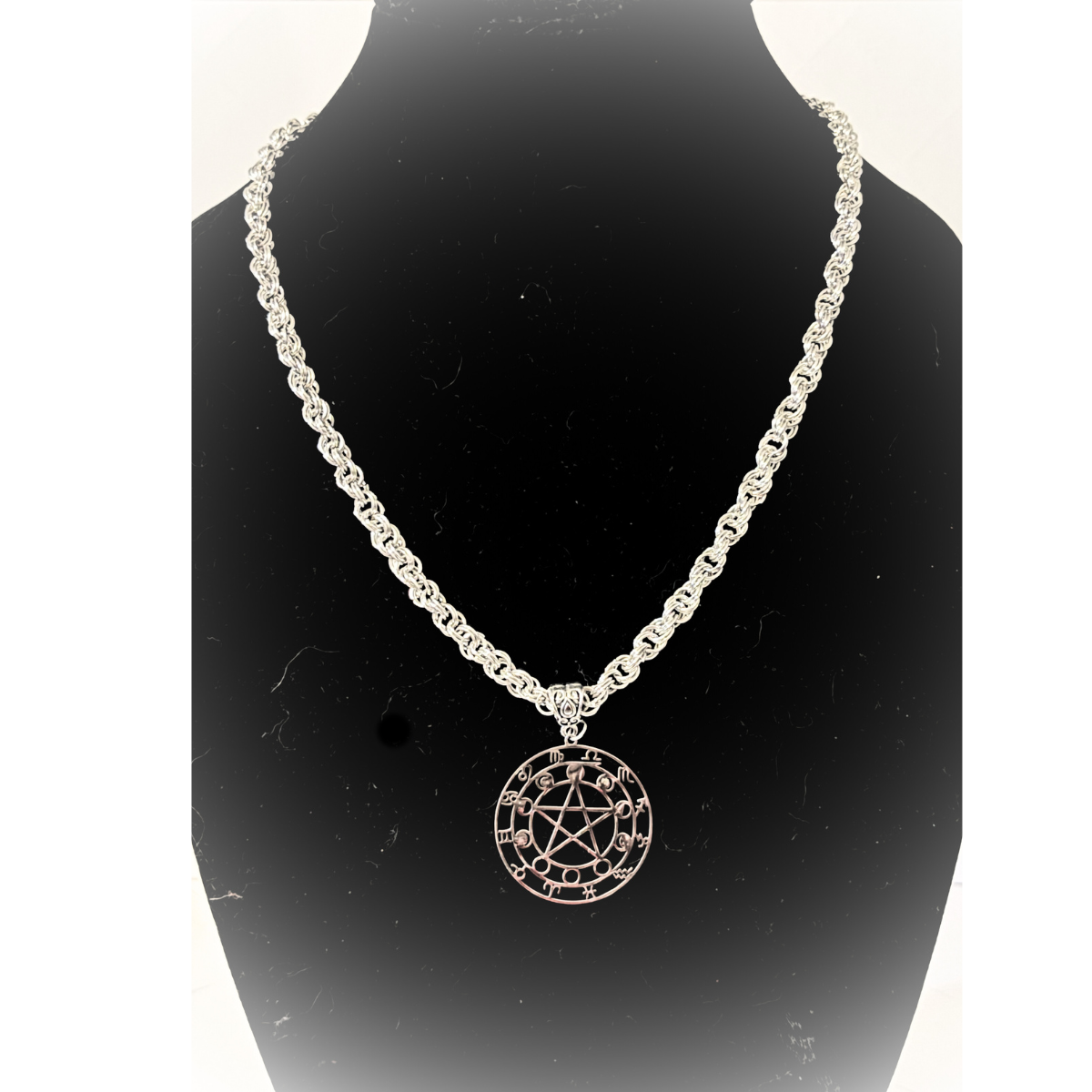 Zodiac Moon Phases Pentacle Pendant Hand Woven Necklace