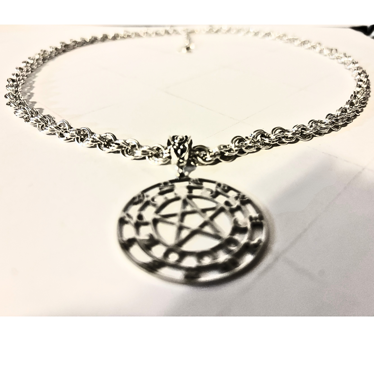 Zodiac Moon Phases Pentacle Pendant Hand Woven Necklace
