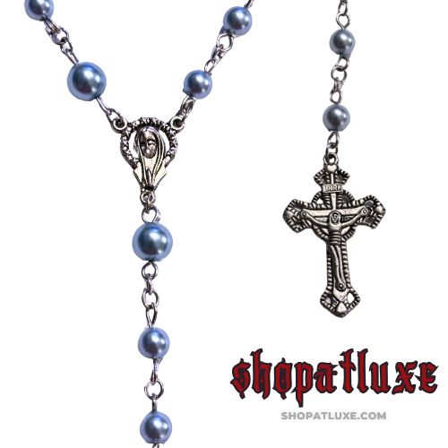 Frosted Blue Hand Beaded Rosary