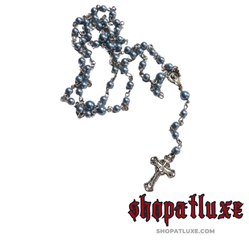 Frosted Blue Hand Beaded Rosary