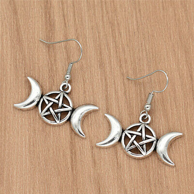 Triple Moon Goddess Pentacle Earrings