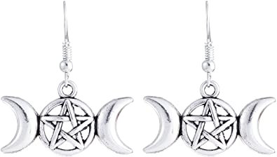 Triple Moon Goddess Pentacle Earrings