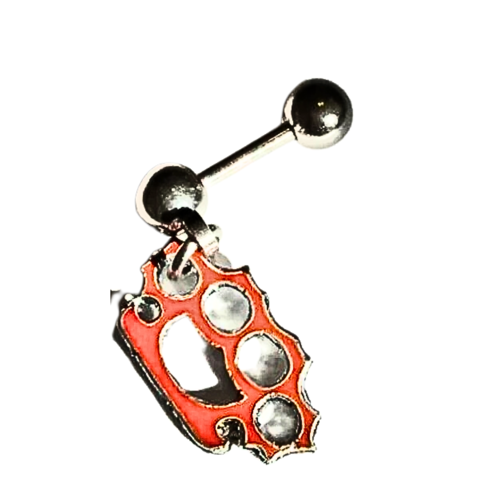 18g Helix Barbell With Orange Brass Knuckles Charm