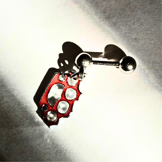 18g Helix Barbell With Red Brass Knuckles Charm