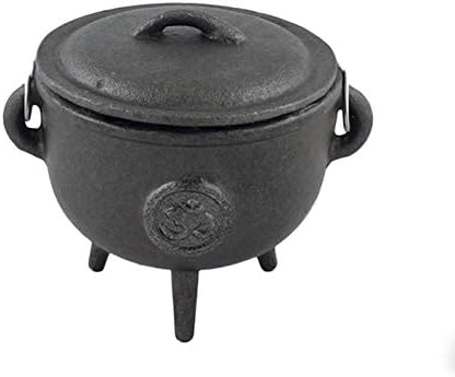 Cast Iron Cauldron with Lid and Carry Handle for Spells Wax Melt Burner, Smudging, Ritual & Blessings | Includes 6 Free Incense Smudge Cups (4.5 Inch, Pentagram)