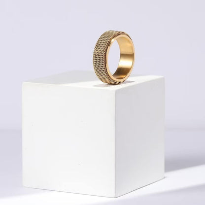 King Will Black Silver Gold Mens Spinner Anxiety Fidget Ring 8mm Stainless Steel Wire Mesh Chain Woven Mesh/Tire Stripe/Groove Ring for Stress Relieving
