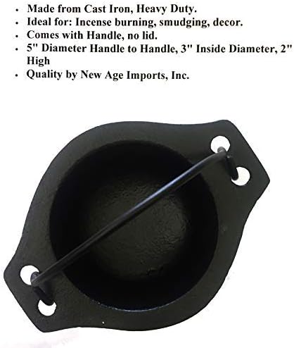 Cast Iron Cauldron w/Handle, Ideal for smudging, Incense Burning, Ritual Purpose, Decoration, Candle Holder, etc. (5" Diameter Handle to Handle, 3" Inside Diameter)