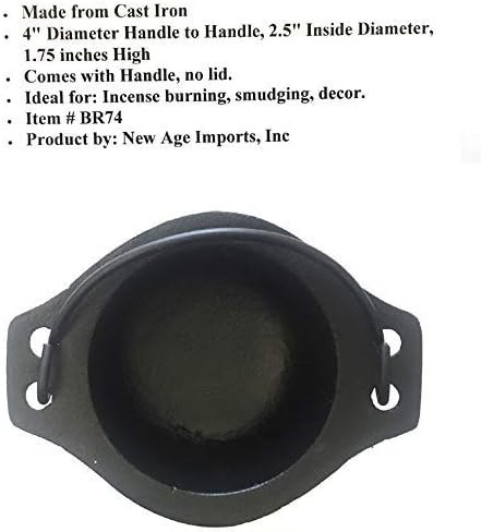 Cast Iron Cauldron w/Handle, Ideal for smudging, Incense Burning, Ritual Purpose, Decoration, Candle Holder, etc. (5" Diameter Handle to Handle, 3" Inside Diameter)