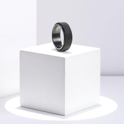 King Will Black Silver Gold Mens Spinner Anxiety Fidget Ring 8mm Stainless Steel Wire Mesh Chain Woven Mesh/Tire Stripe/Groove Ring for Stress Relieving