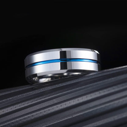 King Will 6mm 7mm 8mm Groove Tungsten Carbide Wedding Ring for Men Black/Silver/Rainbow/Rose Gold/Red/Brown/Blue Thin Groove Center Tungsten Wedding Band Matte Finish