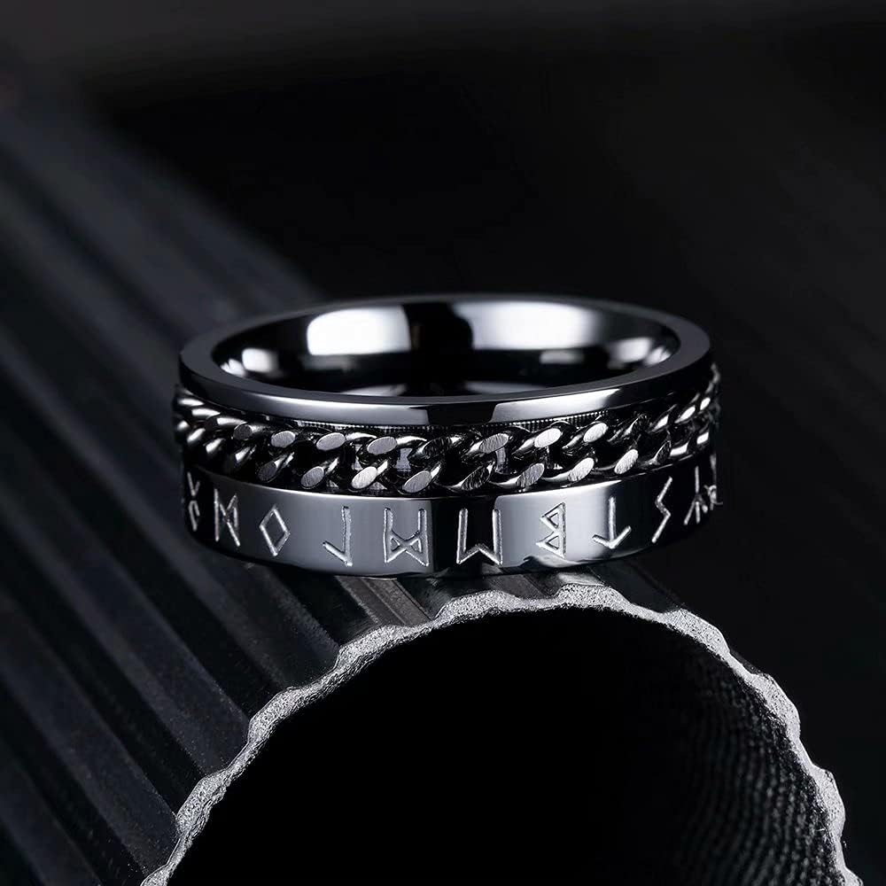 King Will 8mm Black/Silver Spinner Stainless Steel Ring Fidget Ring Anxiety Ring for Men Brushed Greek Key/Viking Pattern/Roman Numerals/Hammered Relieving Stress Ring