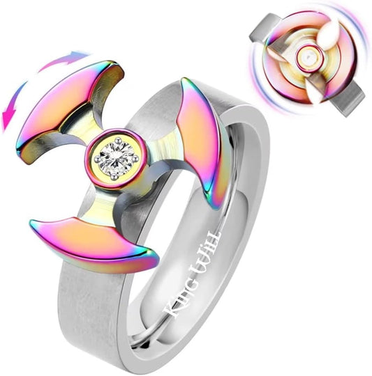 King Will Fidget Spinner Ring, Fidget Toy, Stress Relief, Stainless Steel Ring With Spinner Perfect for ADHD, ADD for Kids and Adults, Colorful Finger Rings Toy