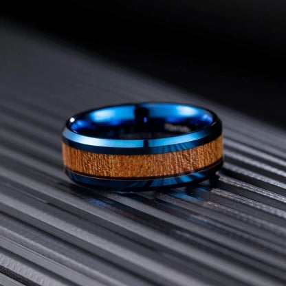 King Will Nature Koa Wood Inlay Tungsten Carbide Wedding Ring 8mm Rose Gold/Blue/Black/Silver High Polished Comfort Fit