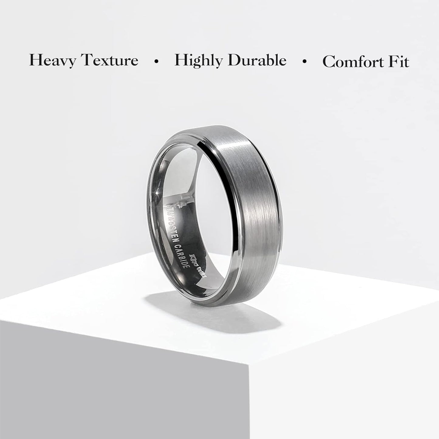 King Will Duo 8mm/10mm Mens Brushed Tungsten Carbide Wedding Band Ring Polish Finished Comfort Fit Black/Silver/Blue/Gold/Rose Gold