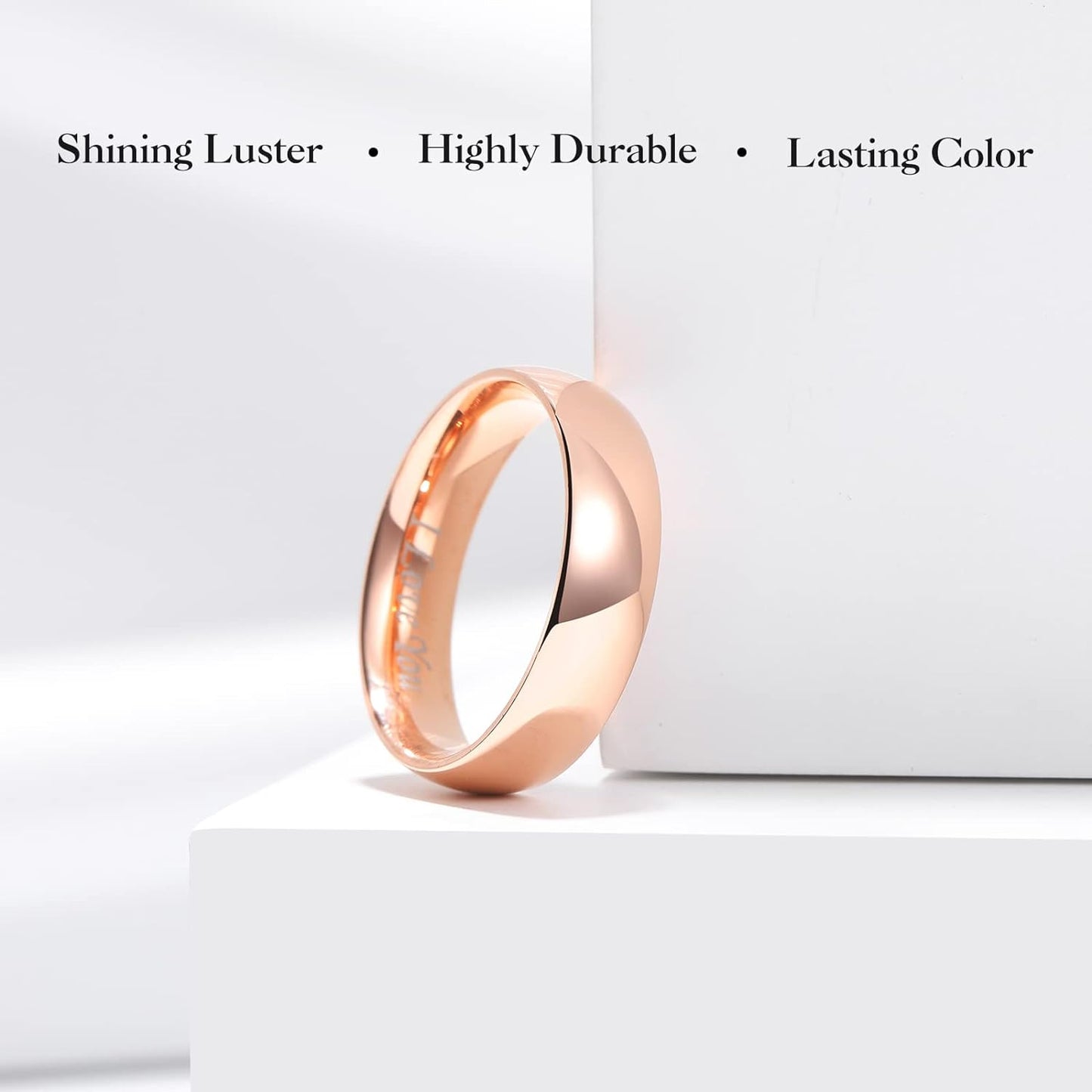 King Will BASIC 2mm/3mm/4mm/5mm/6mm/7mm Wedding Ring for Men Women Stainless Steel Wedding Band Laser I Love You Silver/Gold/Rose Gold Plated High Polished Dome Style Ring