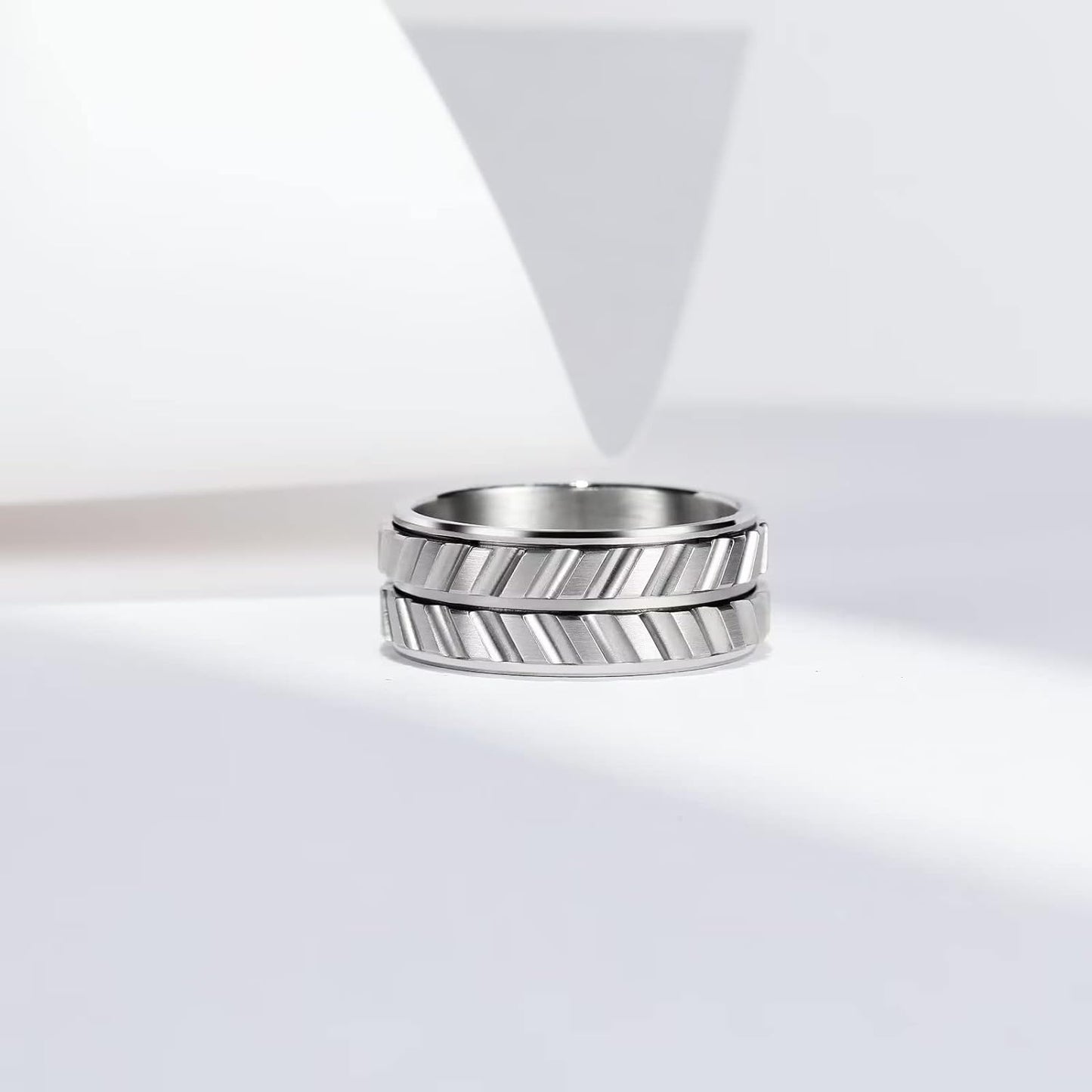 King Will Black Silver Gold Mens Spinner Anxiety Fidget Ring 8mm Stainless Steel Wire Mesh Chain Woven Mesh/Tire Stripe/Groove Ring for Stress Relieving