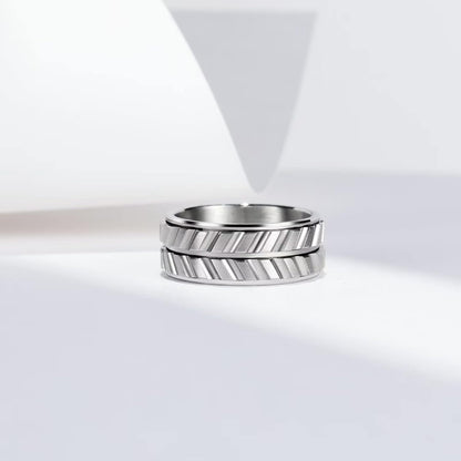 King Will Black Silver Gold Mens Spinner Anxiety Fidget Ring 8mm Stainless Steel Wire Mesh Chain Woven Mesh/Tire Stripe/Groove Ring for Stress Relieving