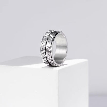 King Will Black Silver Gold Mens Spinner Anxiety Fidget Ring 8mm Stainless Steel Wire Mesh Chain Woven Mesh/Tire Stripe/Groove Ring for Stress Relieving