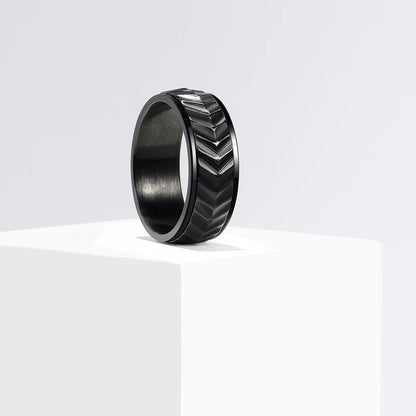 King Will Black Silver Gold Mens Spinner Anxiety Fidget Ring 8mm Stainless Steel Wire Mesh Chain Woven Mesh/Tire Stripe/Groove Ring for Stress Relieving