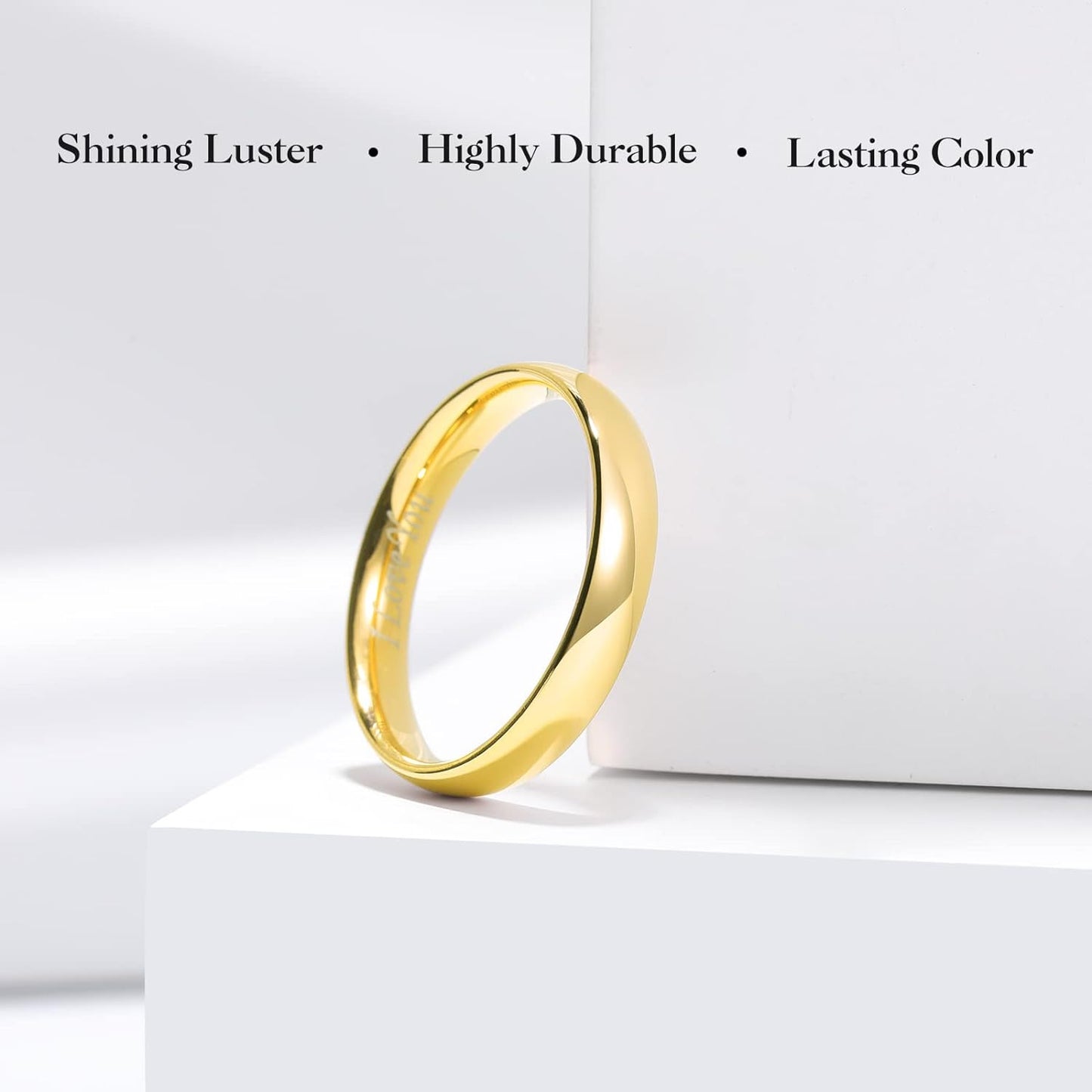 King Will BASIC 2mm/3mm/4mm/5mm/6mm/7mm Wedding Ring for Men Women Stainless Steel Wedding Band Laser I Love You Silver/Gold/Rose Gold Plated High Polished Dome Style Ring