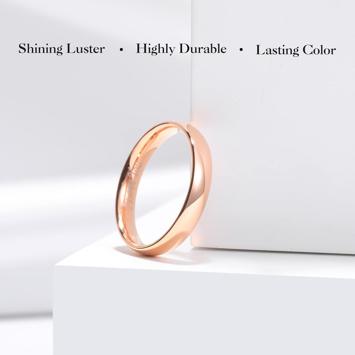 King Will BASIC 2mm/3mm/4mm/5mm/6mm/7mm Wedding Ring for Men Women Stainless Steel Wedding Band Laser I Love You Silver/Gold/Rose Gold Plated High Polished Dome Style Ring