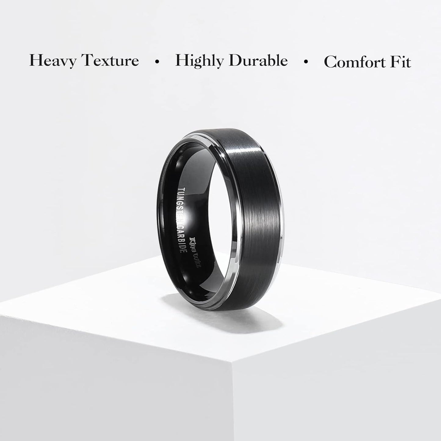 King Will Duo 8mm/10mm Mens Brushed Tungsten Carbide Wedding Band Ring Polish Finished Comfort Fit Black/Silver/Blue/Gold/Rose Gold