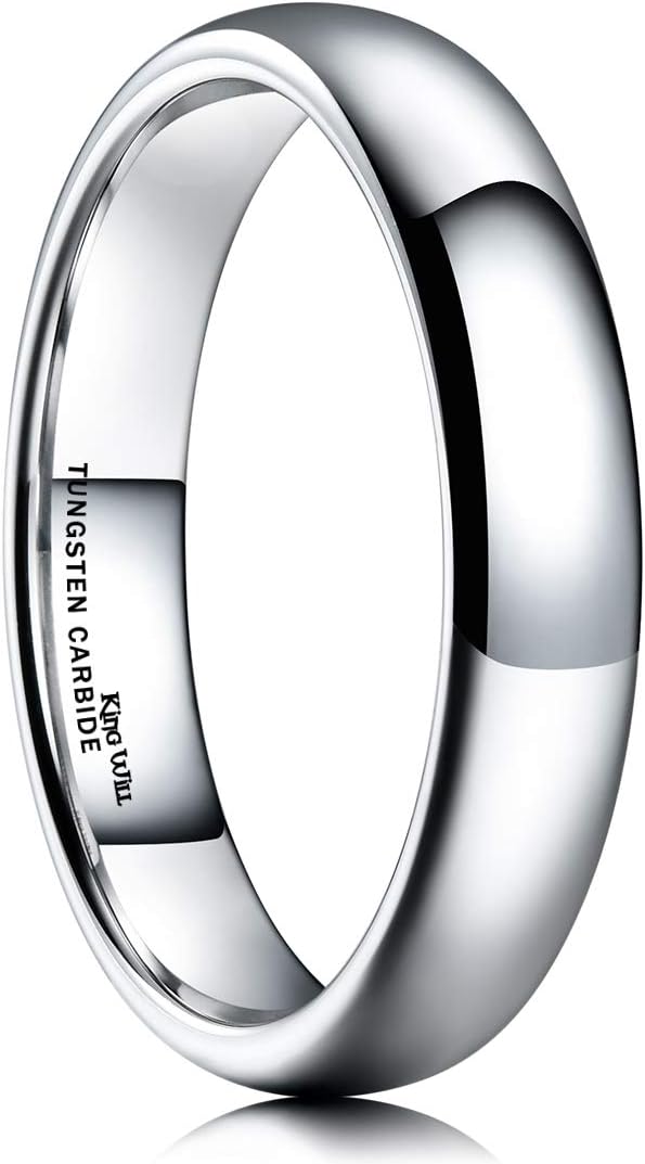 King Will Basic Men's 2mm 4mm 6mm 8mm High Polished Comfort Fit Domed Tungsten Carbide Ring Silver Black Wedding Band