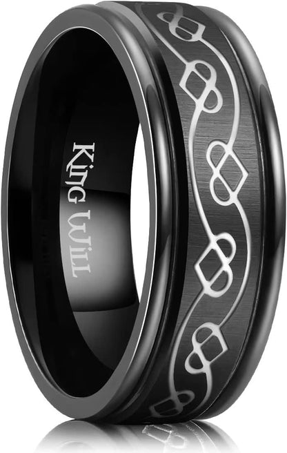 King Will Stainless Steel Wedding Band for Men - 8mm Black Silver Plated High Polished Inlay Celtic knot Ring for Everyday Wear Comfort Fit