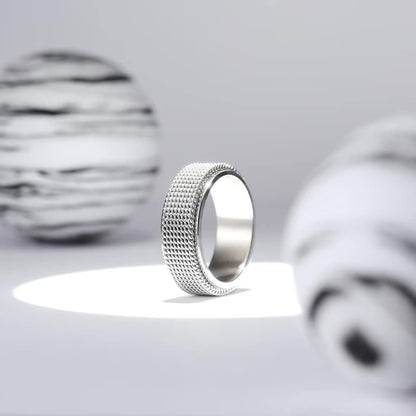 King Will Black Silver Gold Mens Spinner Anxiety Fidget Ring 8mm Stainless Steel Wire Mesh Chain Woven Mesh/Tire Stripe/Groove Ring for Stress Relieving