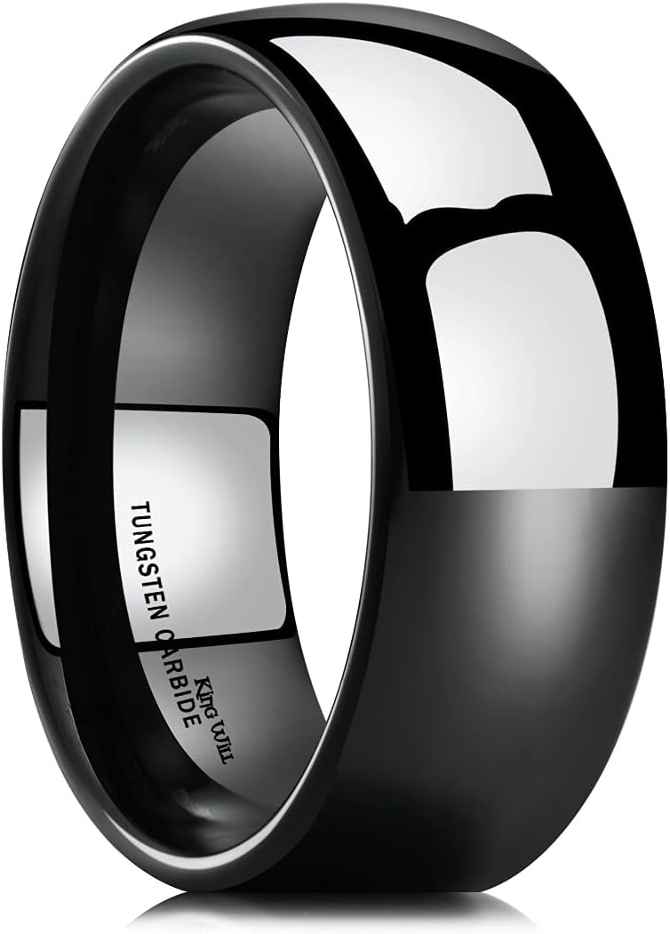 King Will Basic Men's 2mm 4mm 6mm 8mm High Polished Comfort Fit Domed Tungsten Carbide Ring Silver Black Wedding Band