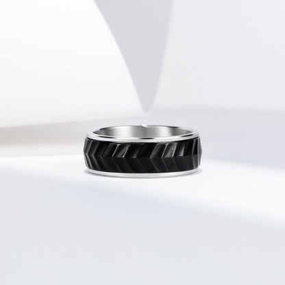 King Will Black Silver Gold Mens Spinner Anxiety Fidget Ring 8mm Stainless Steel Wire Mesh Chain Woven Mesh/Tire Stripe/Groove Ring for Stress Relieving