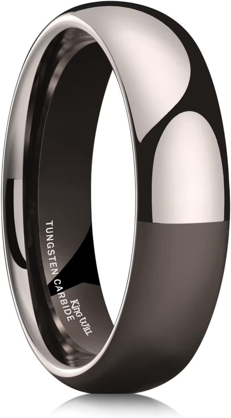 King Will Basic Men's 2mm 4mm 6mm 8mm High Polished Comfort Fit Domed Tungsten Carbide Ring Silver Black Wedding Band