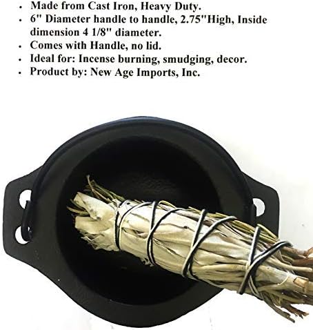 Cast Iron Cauldron w/Handle, Ideal for smudging, Incense Burning, Ritual Purpose, Decoration, Candle Holder, etc. (5" Diameter Handle to Handle, 3" Inside Diameter)