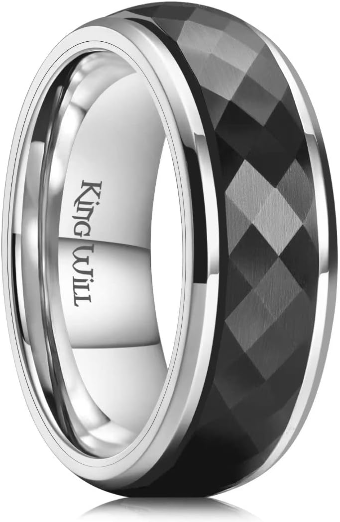 King Will 8mm Black/Silver Spinner Stainless Steel Ring Fidget Ring Anxiety Ring for Men Brushed Greek Key/Viking Pattern/Roman Numerals/Hammered Relieving Stress Ring