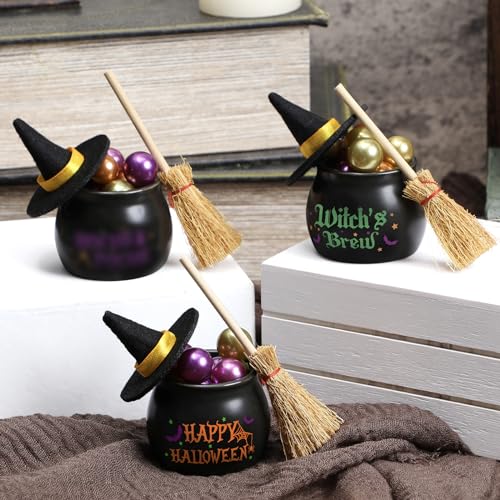 Witches Cauldron Halloween Decor Mini Ceramic Cauldron Candle Holder Incense Burner Mystery Protection Spell-Crafting Tool Collections