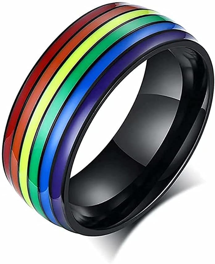 King Will 8mm Rainbow Stainless Steel Ring Pride Ring Wedding Ring for Men Women