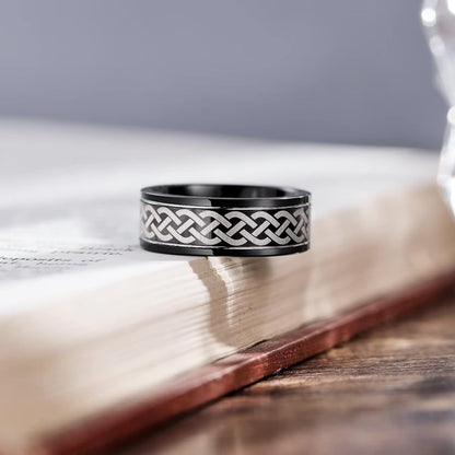 King Will Silver Black Celtic Knot/Greek Key Tungsten Wedding Rings Two Grooves Edge Laser Polished Celtic Knot/Greek Key Center and Matte Brushed Surface Wedding Band for Men Women
