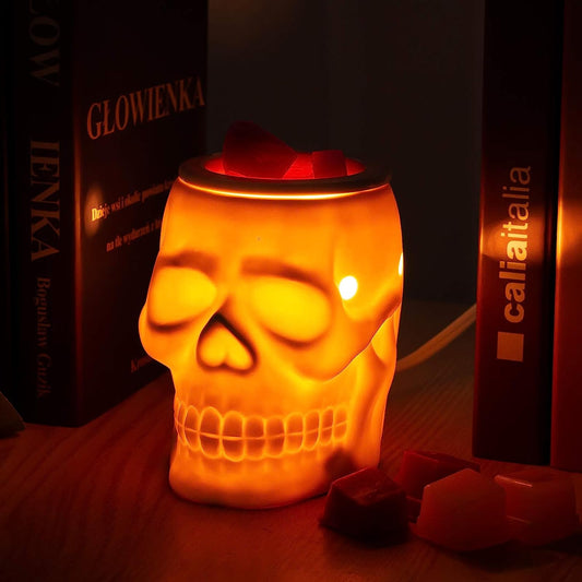 STAR MOON Ceramic Skull Wax Melt Warmer Electric Scentsy Warmer Home Fragrance Oil Diffuser Wax Melter Burner for Home Decor/Office/Living Room,Ideal Gifts,Two Bulbs Packed- Resurgent Skull